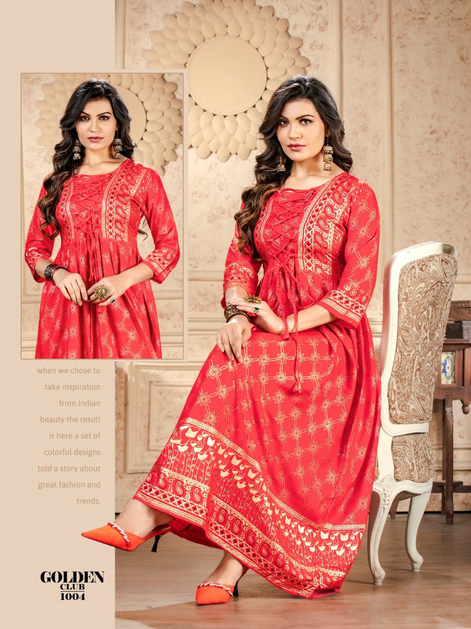 Golden Club 1001 Heavy Rayon Fancy Wear Long Anarkali Kurti Collection